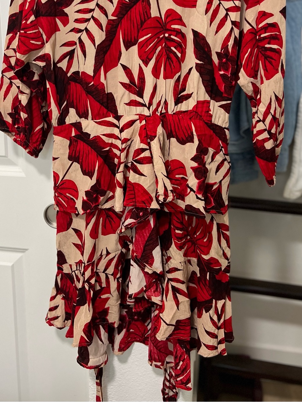 H&M X Johanna Ortiz Red Tropical Leaf Print Mini Dress - Picture 9 of 12